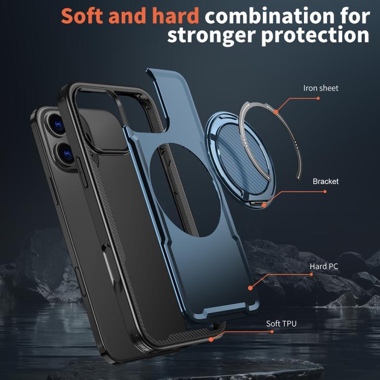 Funda metálica MagSafe con rotación de 360 grados para iPhone 16 Pro Max (azul marino)