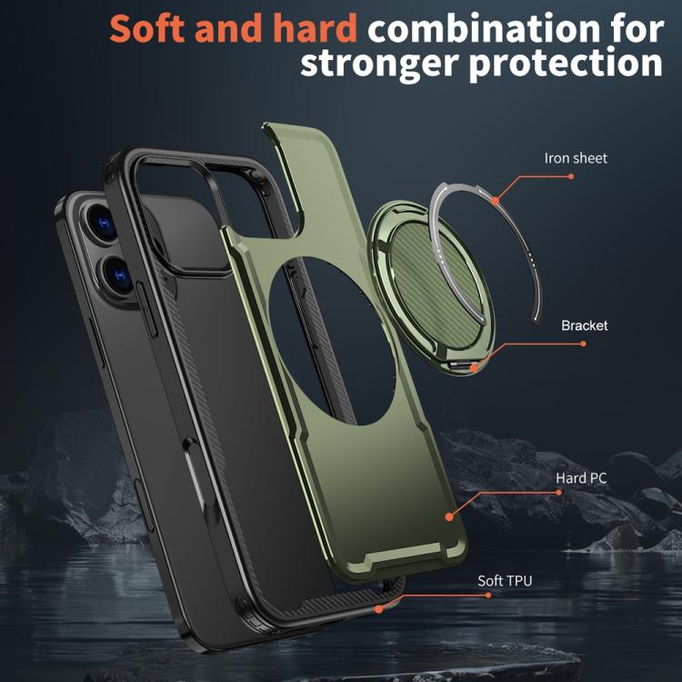 Funda metálica MagSafe con rotación de 360 grados para iPhone 16 Pro Max (verde oliva)