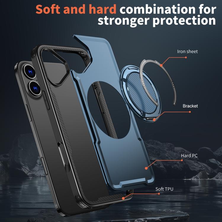 Funda metálica MagSafe con rotación de 360 grados para iPhone 16 (azul marino)