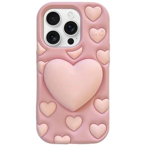 Funda de silicona con forma de corazón 3D para iPhone 16 Pro (rosa)