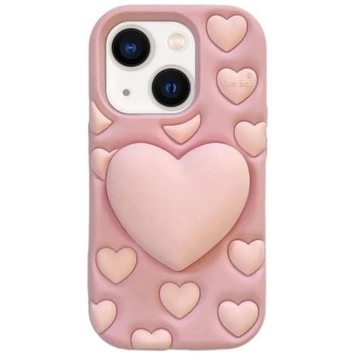 Funda de silicona con forma de corazón 3D para iPhone 15 (rosa)