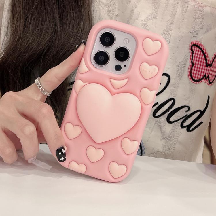 Funda de silicona con diseño de corazón 3D para iPhone 12 Pro Max (rosa)