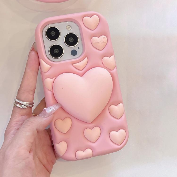 Funda de silicona con diseño de corazón 3D para iPhone 12 Pro Max (rosa)