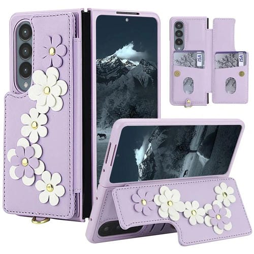 Funda de cuero con estampado floral para Samsung Galaxy Z Fold4 (morado)
