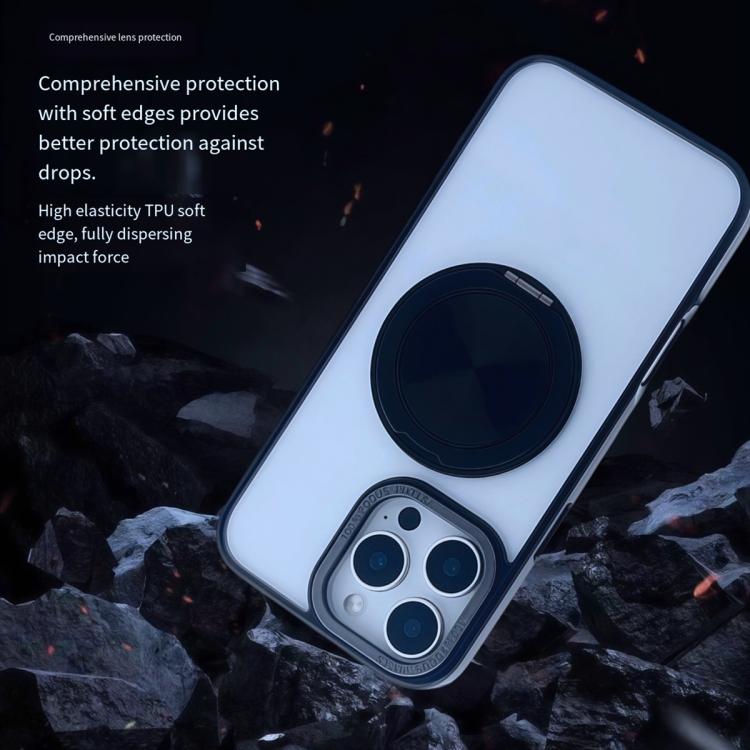 Funda MagSafe semitransparente con rotación de 360 grados para iPhone 16 Pro (negra)