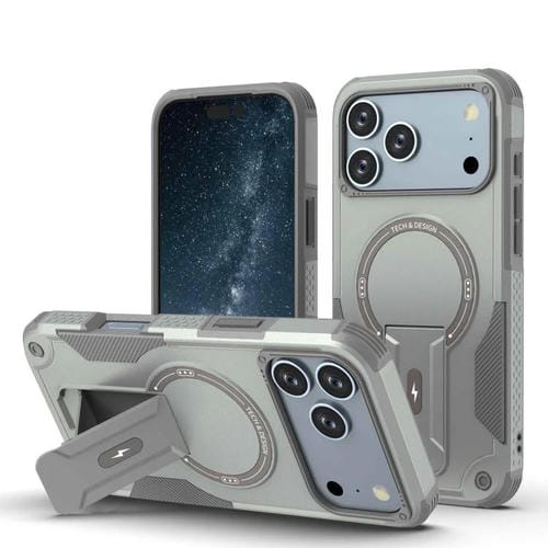 Funda híbrida de TPU y PC con soporte Magsafe para iPhone 17 Pro Max (gris)
