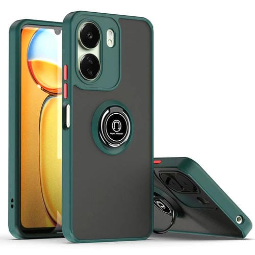 Funda de TPU + PC con anillo para Redmi 13C 4G Q Shadow 1 Series (verde oscuro)