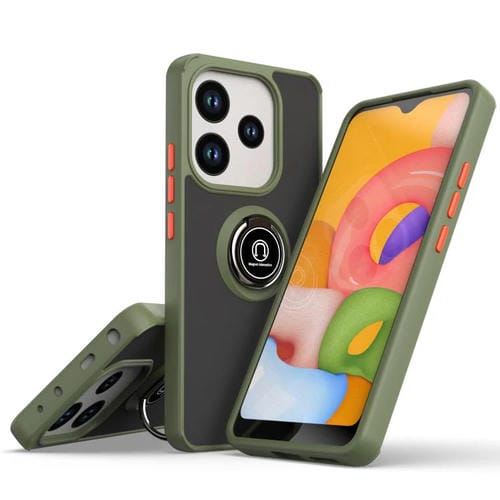 Funda de TPU + PC con anillo para Redmi Note 14 4G (163,25 mm) Serie Q Shadow 1 (Verde militar)