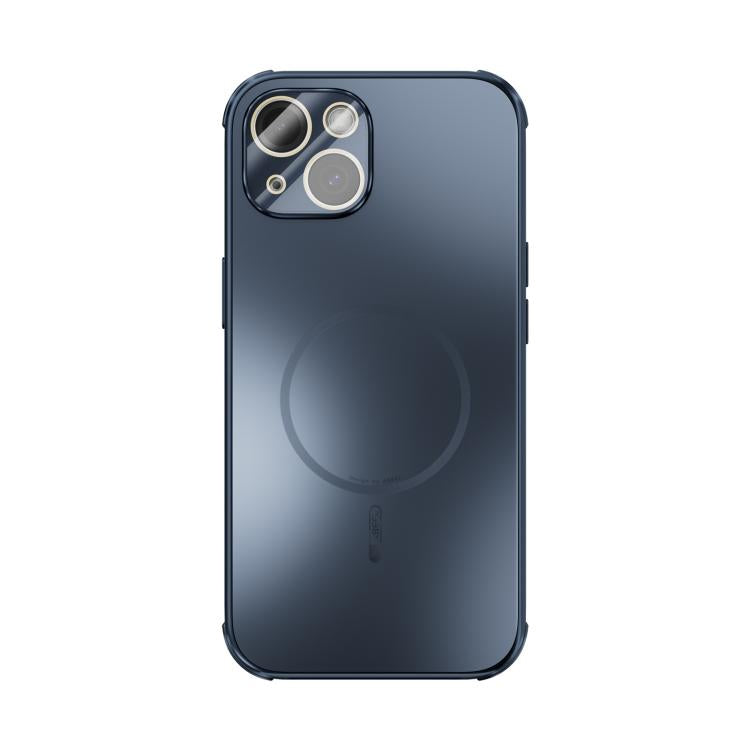 Funda ABEEL MagSafe esmerilada con disipación de calor y película para lente para iPhone 14 (azul oscuro)
