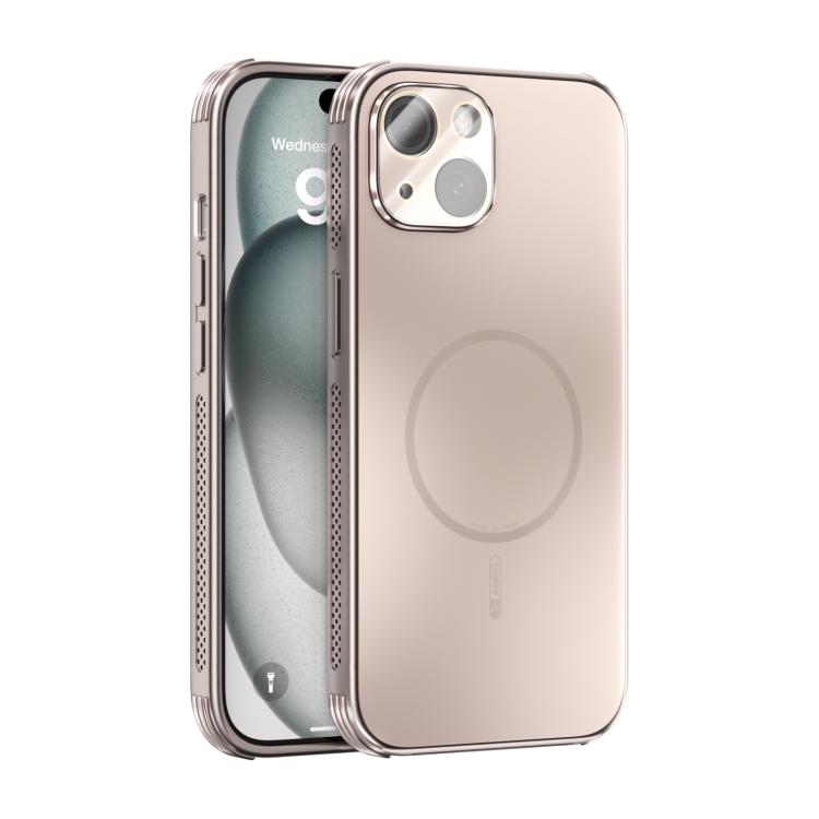 Funda ABEEL MagSafe esmerilada con disipación de calor y película para lente para iPhone 14 (oro rosa)