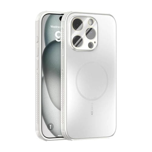 Funda ABEEL MagSafe esmerilada con disipación de calor y película para lente para iPhone 14 Pro (blanca)