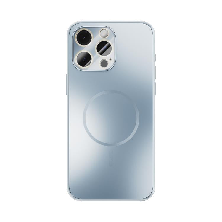 Funda ABEEL MagSafe esmerilada con disipación de calor y película para lente para iPhone 14 Pro Max (azul claro)