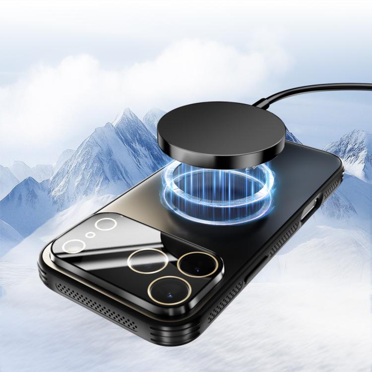 Funda ABEEL MagSafe esmerilada con disipación de calor y película para lente para iPhone 14 Pro Max (azul claro)