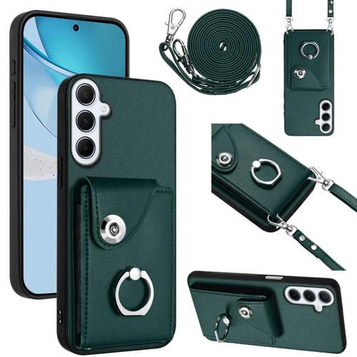 Funda para Samsung Galaxy A26 5G con tarjetero, anilla y cordón largo (verde)