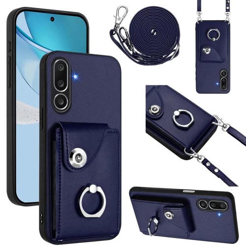 Funda para Samsung Galaxy M56 5G con tarjetero, anillo y cordón largo (azul)