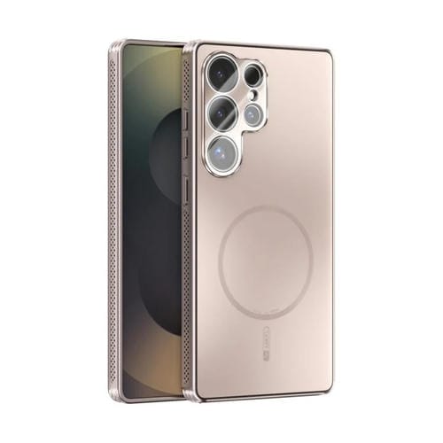 Funda ABEEL MagSafe esmerilada con disipación de calor y película para lente para Samsung Galaxy S25 Ultra 5G (oro rosa)