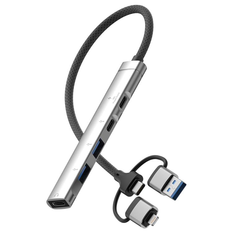 Adaptador concentrador USB Tipo C 8 pines a PD 2 USB 2 Tipo C estación de acoplamiento 5 en 1 (Gris)