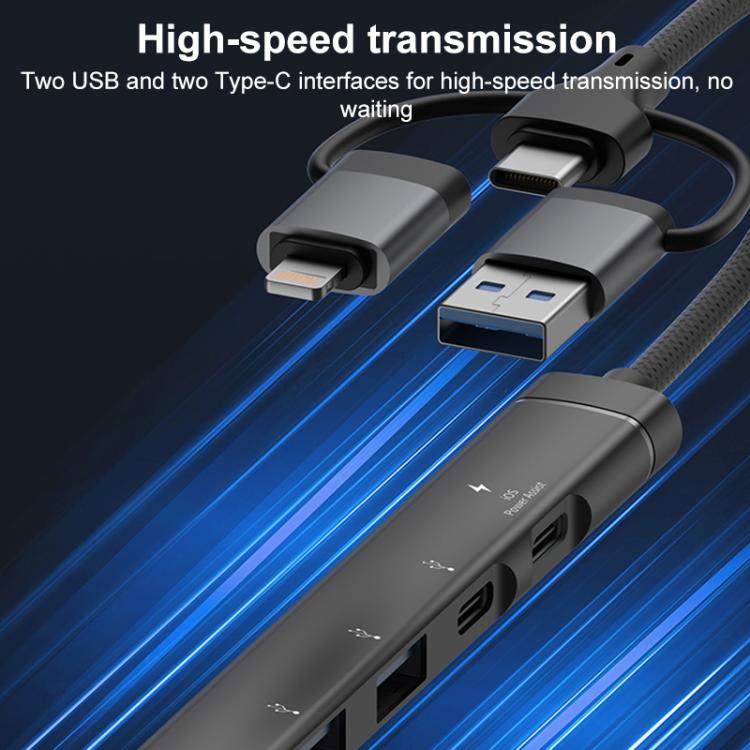 Adaptador concentrador USB/Tipo C/8 pines a PD, 2 USB, 2 tipo C, estación de acoplamiento 5 en 1 (plateado)
