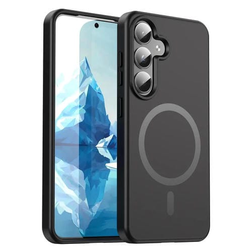 Funda híbrida de TPU translúcida con acabado MagSafe para Samsung Galaxy S25 5G, serie Fanying (negro)