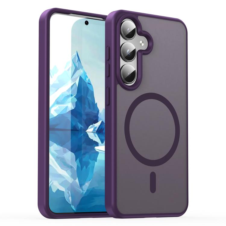 Funda híbrida de PC y TPU translúcida con acabado esmerilado MagSafe para Samsung Galaxy S24 5G (morado cristal)
