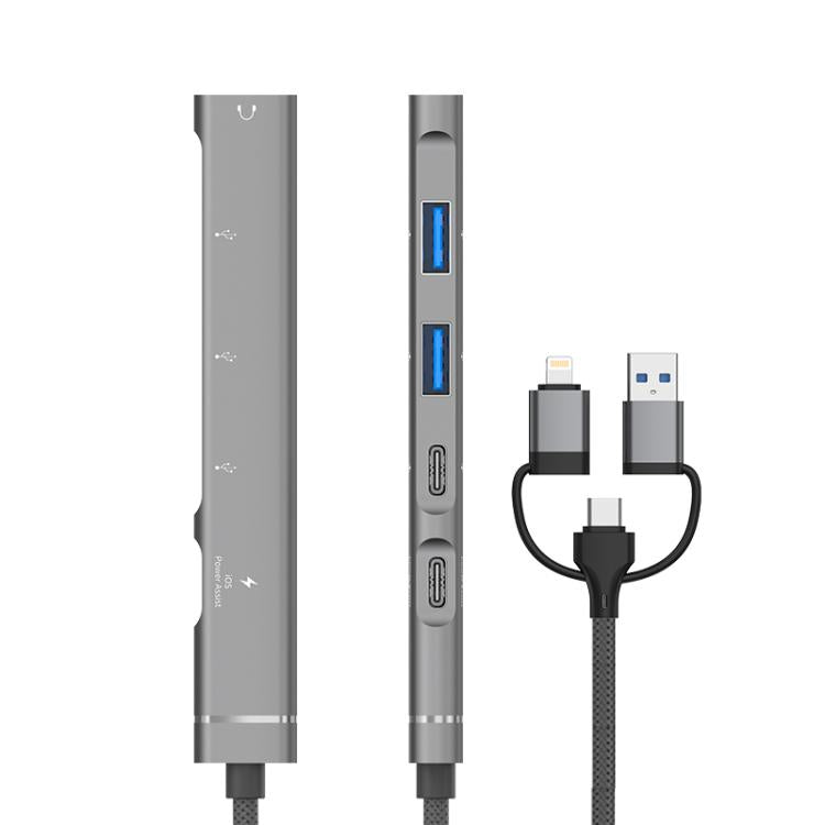 Adaptador concentrador USB Tipo C 8 pines a 3,5 mm PD 2 USB Tipo C estación de acoplamiento 5 en 1 (Plateado)