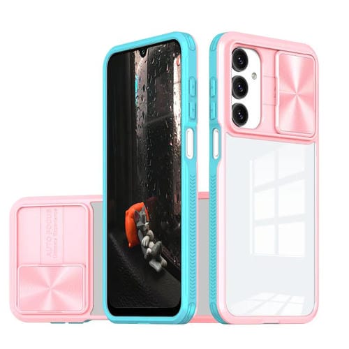 Funda deslizante de acrílico transparente + PC + TPU para Samsung Galaxy A16 5G (rosa y cian)