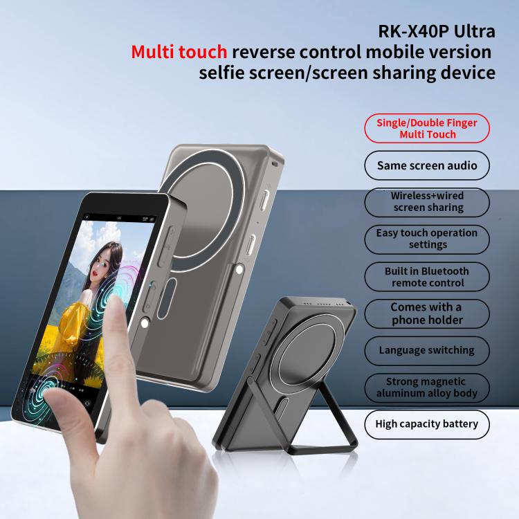 Proyector magnético para selfies trasero MagSafe para teléfono móvil RK-X40P con soporte (gris)