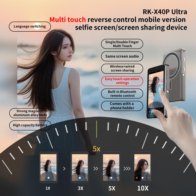 Proyector magnético para selfies trasero MagSafe para teléfono móvil RK-X40P con soporte (gris)