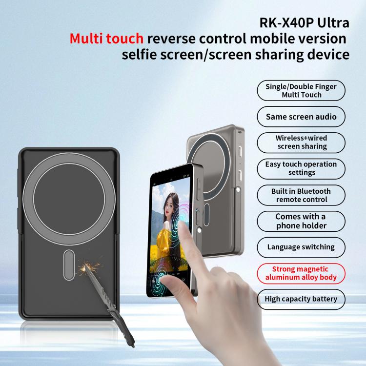 Proyector magnético para selfies trasero MagSafe para teléfono móvil RK-X40P con soporte (gris)
