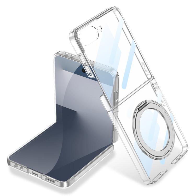 Funda para Samsung Galaxy Z Flip7 5G con galvanoplastia integrada y cobertura total, con soporte giratorio magnético (transparente)