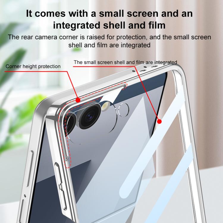 Funda para Samsung Galaxy Z Flip7 5G con galvanoplastia integrada y cobertura total, con soporte giratorio magnético (transparente)
