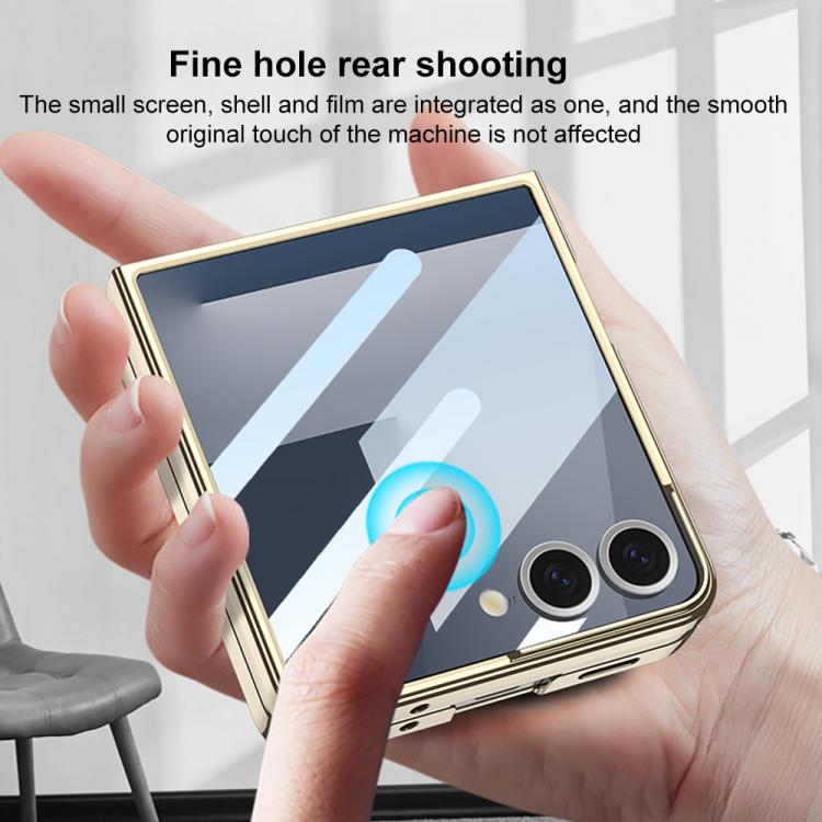 Funda para Samsung Galaxy Z Flip7 5G con galvanoplastia integrada y cobertura total, con soporte giratorio magnético (transparente)