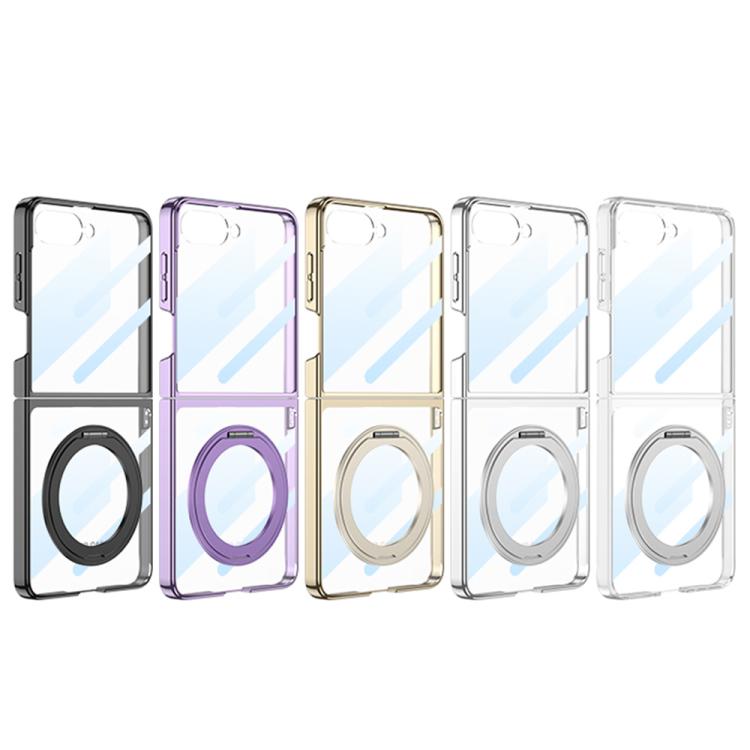 Funda para Samsung Galaxy Z Flip7 5G con galvanoplastia integrada y cobertura total, con soporte giratorio magnético (morado)