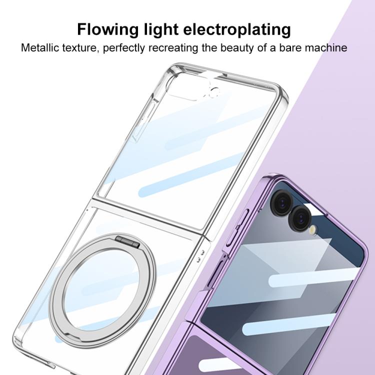 Funda para Samsung Galaxy Z Flip7 5G con galvanoplastia integrada y cobertura total, con soporte giratorio magnético (morado)