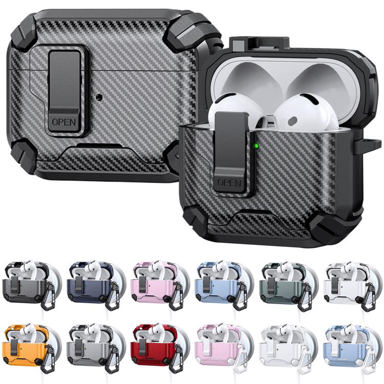 Estuche para AirPods Pro con soporte magnético MagSafe de dos colores y diseño de fibra de carbono (gris)
