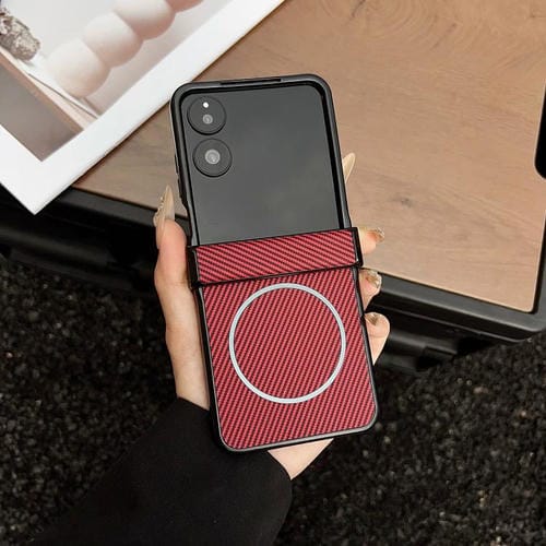 Funda MagSafe de tres piezas con textura de fibra de carbono para Xiaomi Mix Flip 2 (roja)
