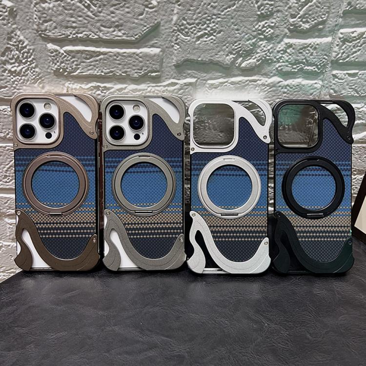 Funda de metal sin marco para iPhone 15 Pro Max con rotación de 360 grados y soporte MagSafe (dorado postre)