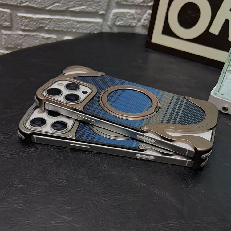 Funda de metal sin marco para iPhone 15 Pro con rotación de 360 grados y soporte MagSafe (dorado postre)