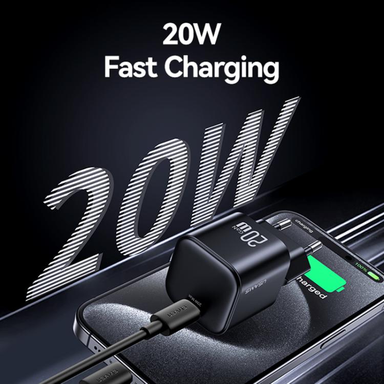 Cargador rápido mini USAMS CC260 de 20 W GaN con puerto USB-C/Tipo C, enchufe: UE (blanco)