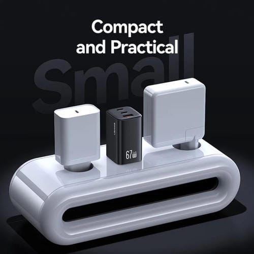 Cargador mini rápido USAMS CC265 de 67 W GaN, 2 puertos USB tipo C, con triple puerto, enchufe UE (negro)