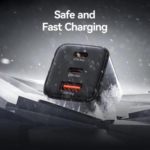 Cargador mini rápido USAMS CC265 de 67 W GaN, 2 puertos USB tipo C, con triple puerto, enchufe UE (blanco)