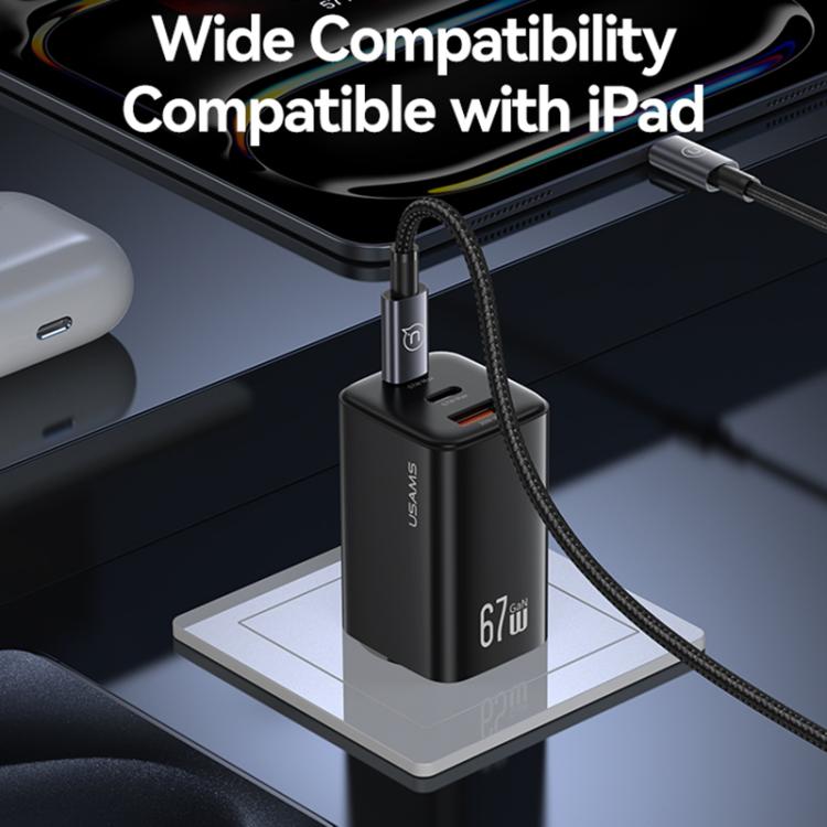 Cargador mini rápido USAMS CC265 de 67 W GaN, 2 puertos USB tipo C, con triple puerto, enchufe UE (negro)