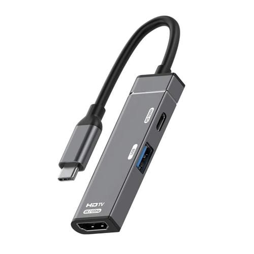 Estación de acoplamiento concentrador HDMI tipo C a tipo C USB-A (Gris)