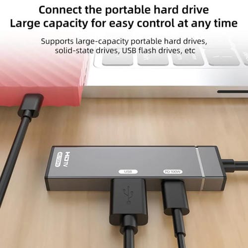 Estación de acoplamiento concentrador HDMI tipo C a tipo C USB-A (Gris)