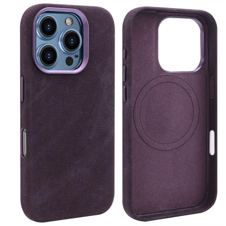Funda VIETAO de cuero sintético con textura vaquera retro MagSafe para iPhone 15 Pro (morado oscuro)