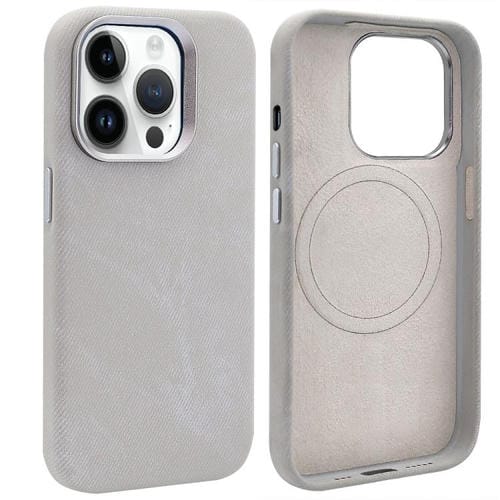 VIETAO - Funda de piel sintética con textura vaquera retro MagSafe para iPhone 13 Pro Max (gris plateado)