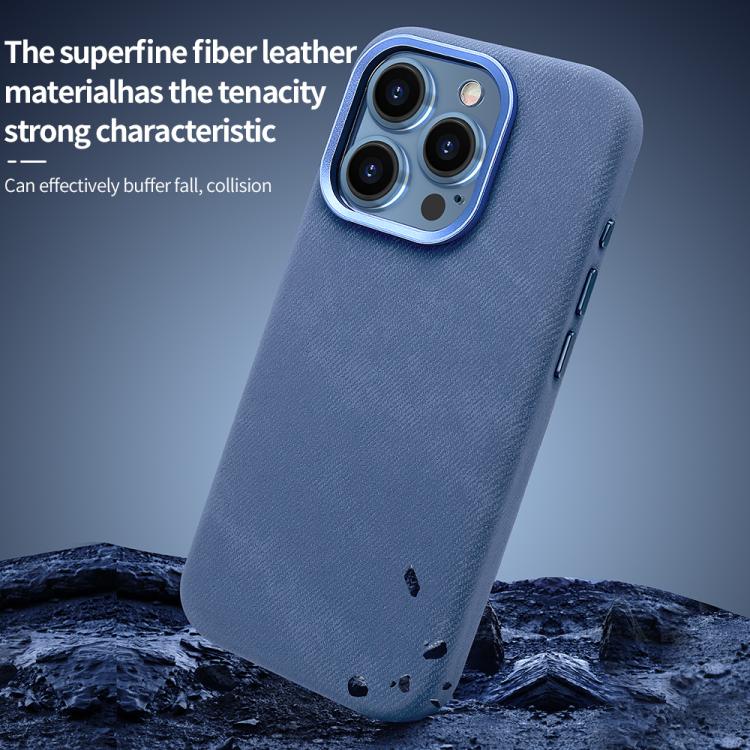 Funda VIETAO de cuero sintético con textura vaquera retro MagSafe para iPhone 15 (azul oscuro)