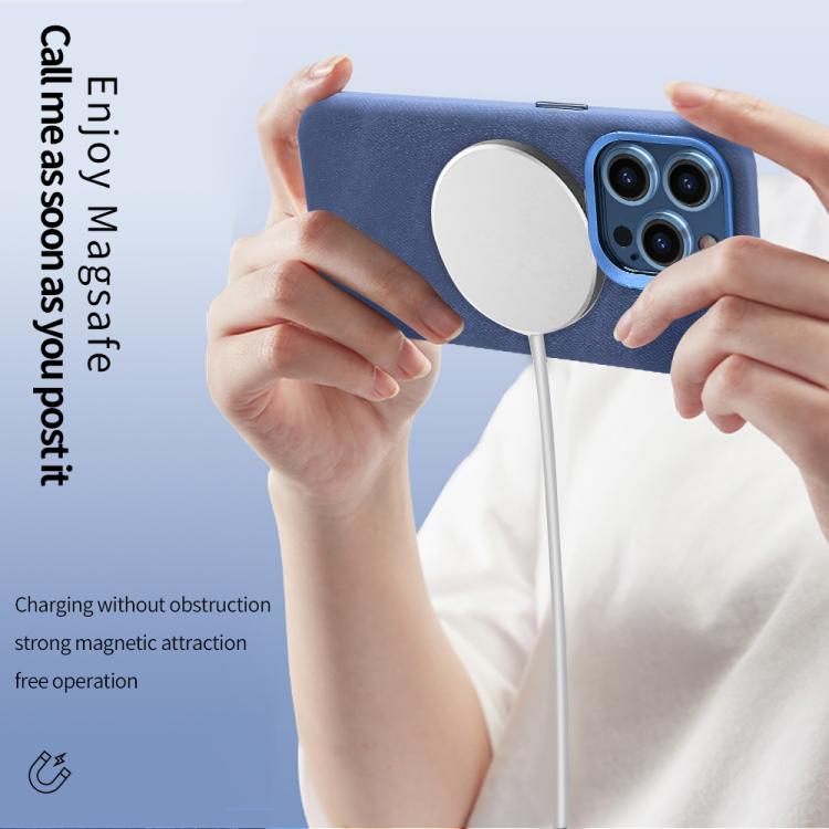 Funda VIETAO de cuero sintético con textura vaquera retro MagSafe para iPhone 15 (azul oscuro)