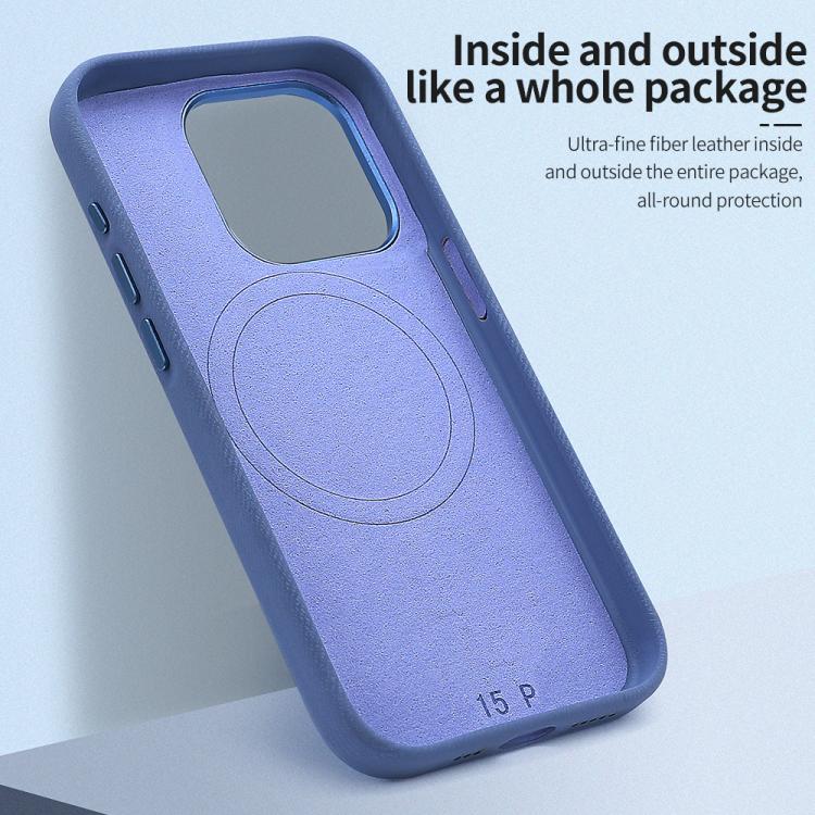 Funda VIETAO de cuero sintético con textura vaquera retro MagSafe para iPhone 15 (azul oscuro)