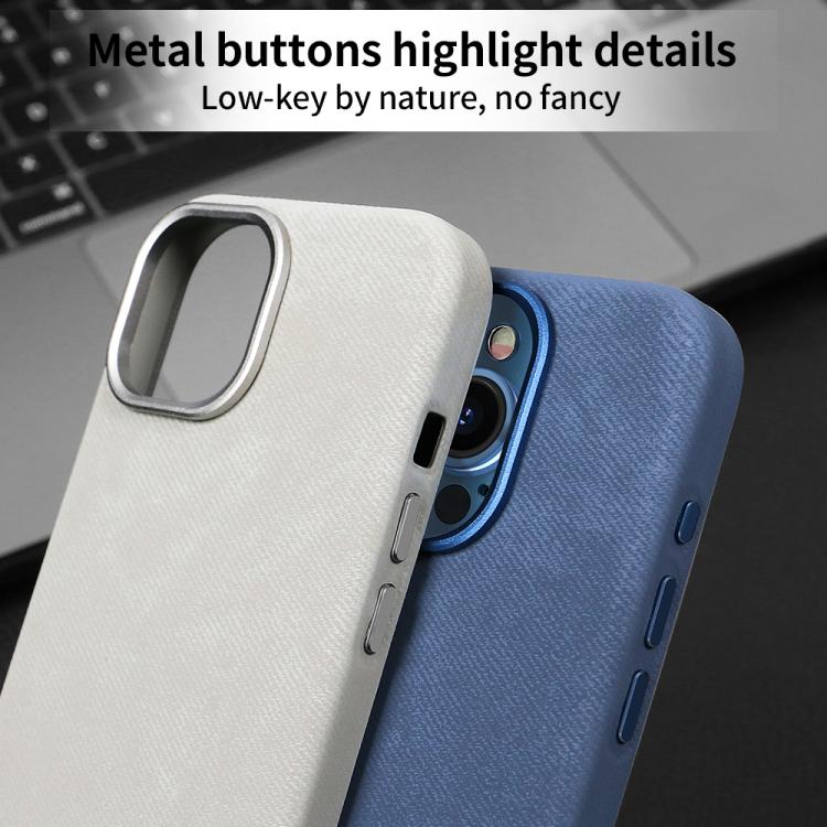 Funda VIETAO de cuero sintético con textura vaquera retro MagSafe para iPhone 15 (azul oscuro)